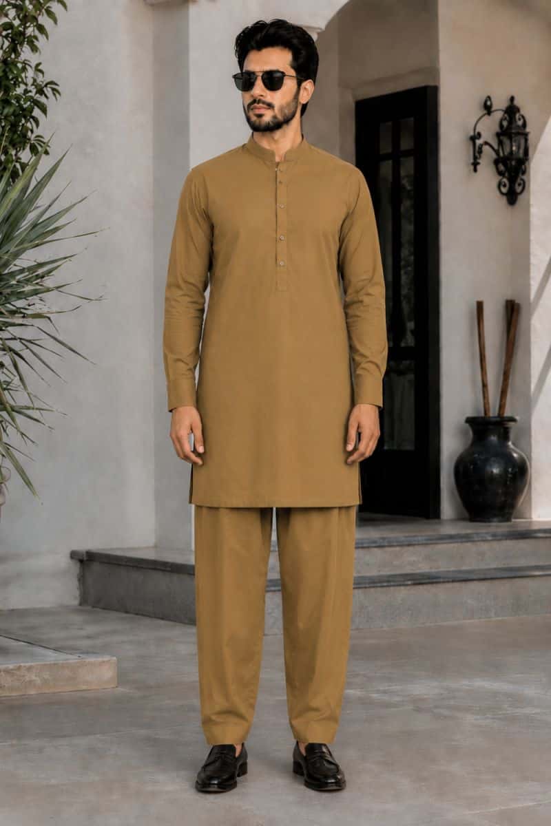 Men's Cotton Kameez Shalwar – BROWN