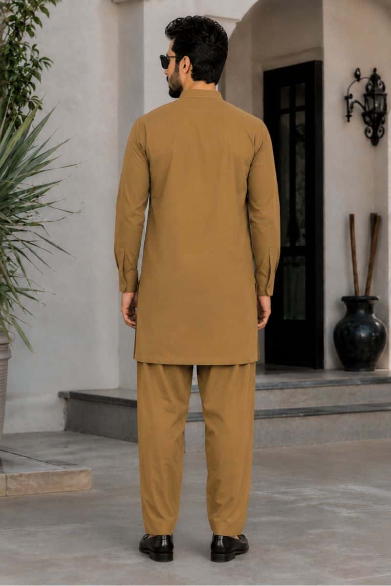 Men's Cotton Kameez Shalwar – BROWN - alternate view