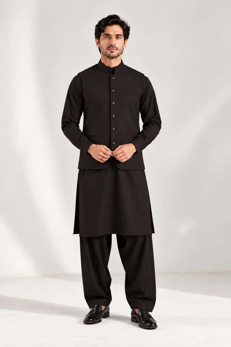 Men's Blended Kameez Shalwar with Waistcoat – charcoal