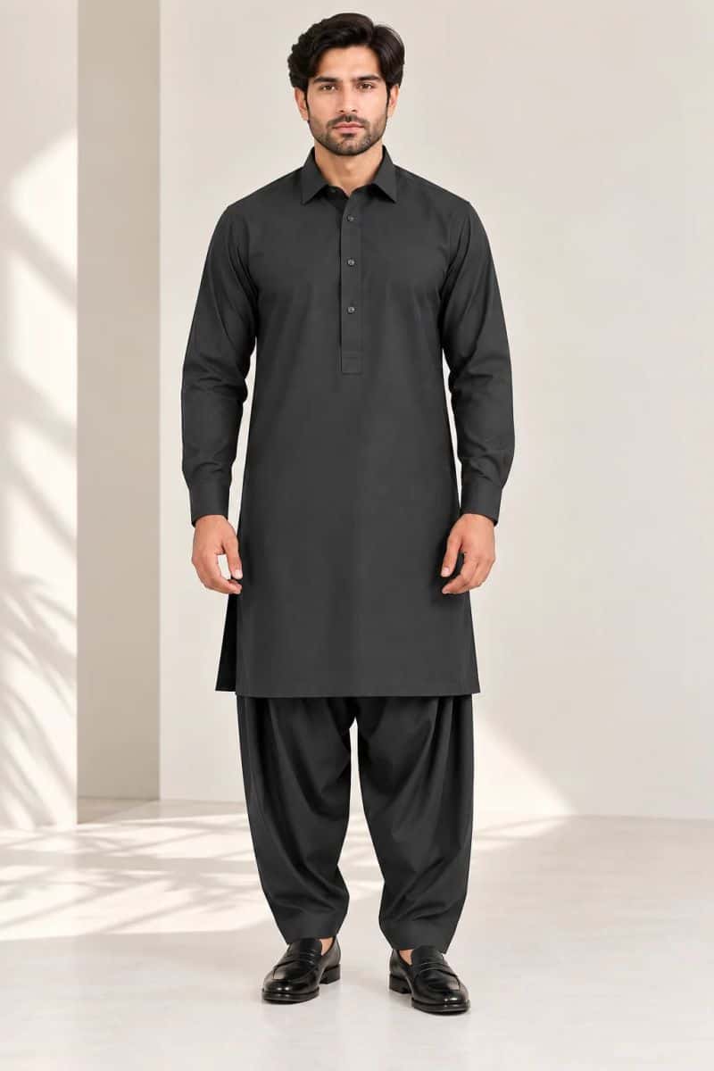 MEN'S BLENDED KAMEEZ SHALWAR – BLACK CHARCOAL