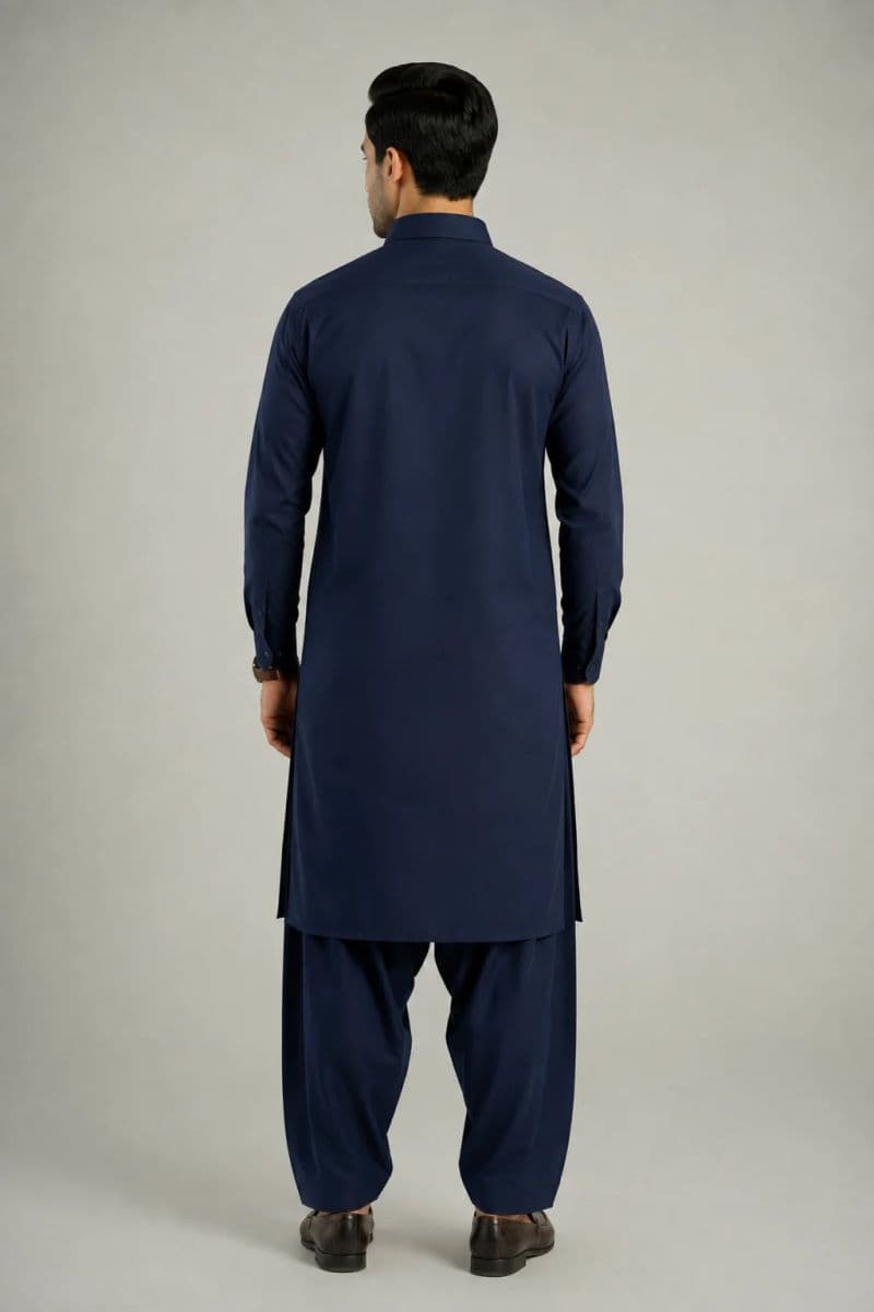 MEN'S BLENDED KAMEEZ SHALWAR – NAVY BLUE thumbnail