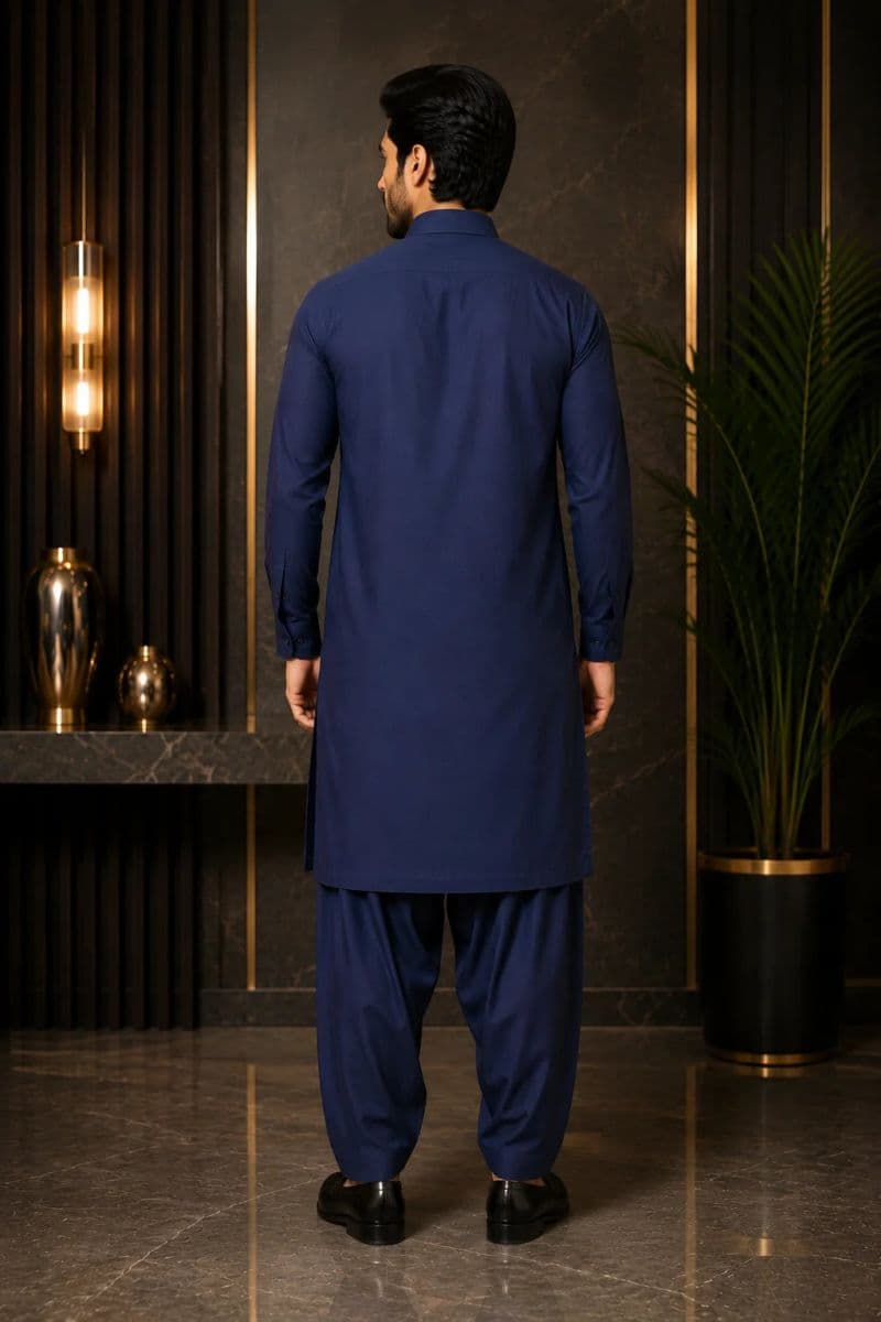 MEN'S BLENDED KAMEEZ SHALWAR – NAVY BLUE thumbnail