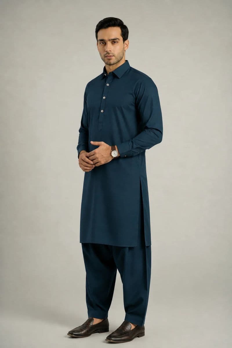 MEN'S BLENDED KAMEEZ SHALWAR – TEAL GREEN thumbnail