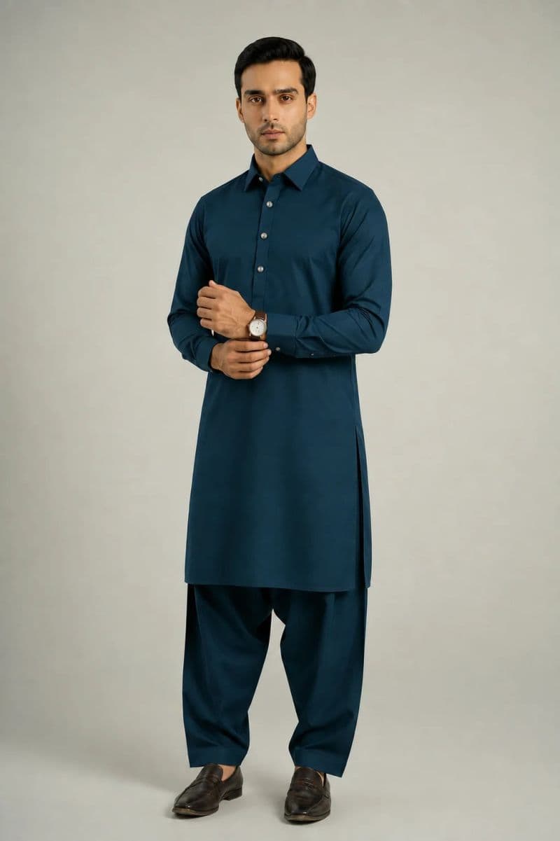 MEN'S BLENDED KAMEEZ SHALWAR – TEAL GREEN thumbnail