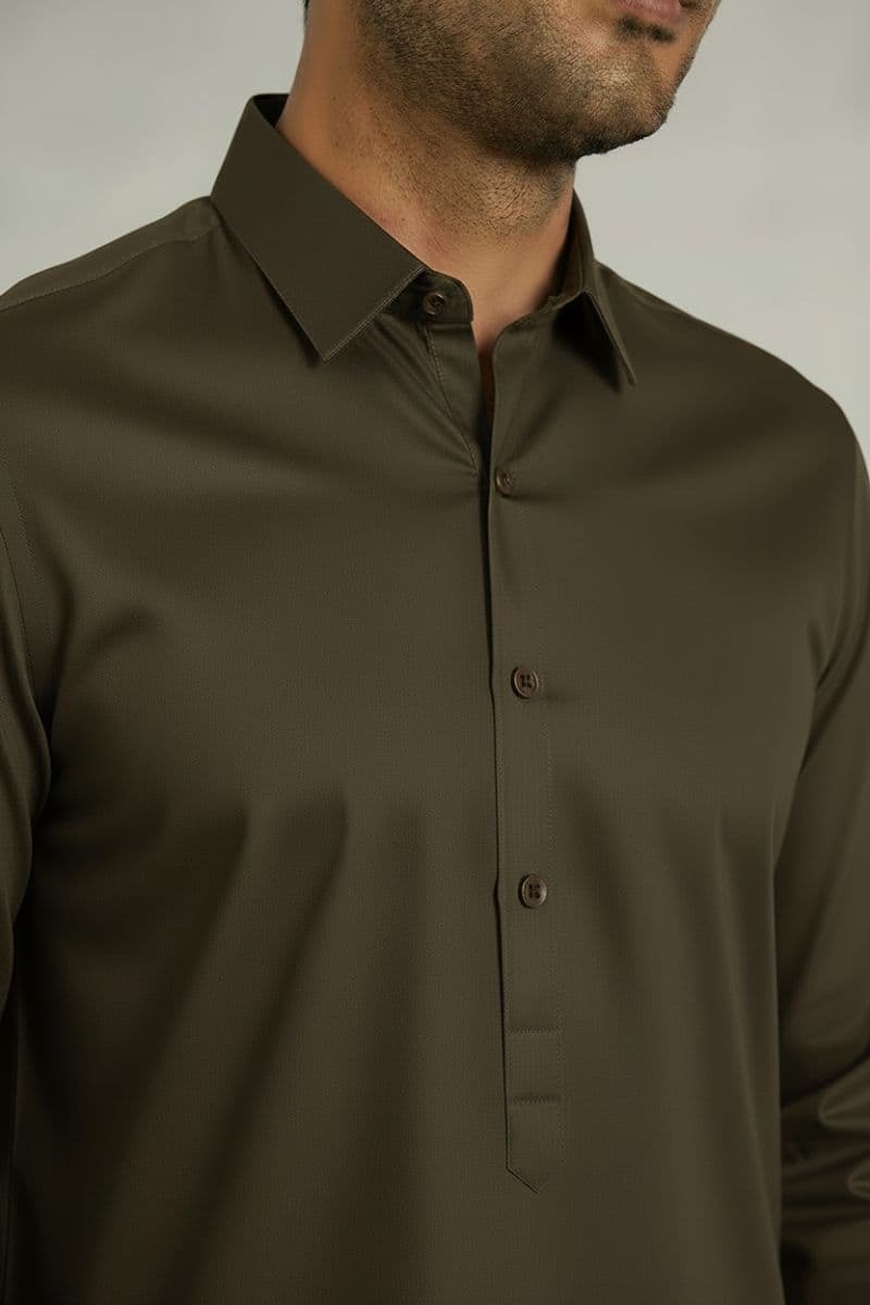 MEN'S BLENDED KAMEEZ SHALWAR – LIGHT OLIVE thumbnail