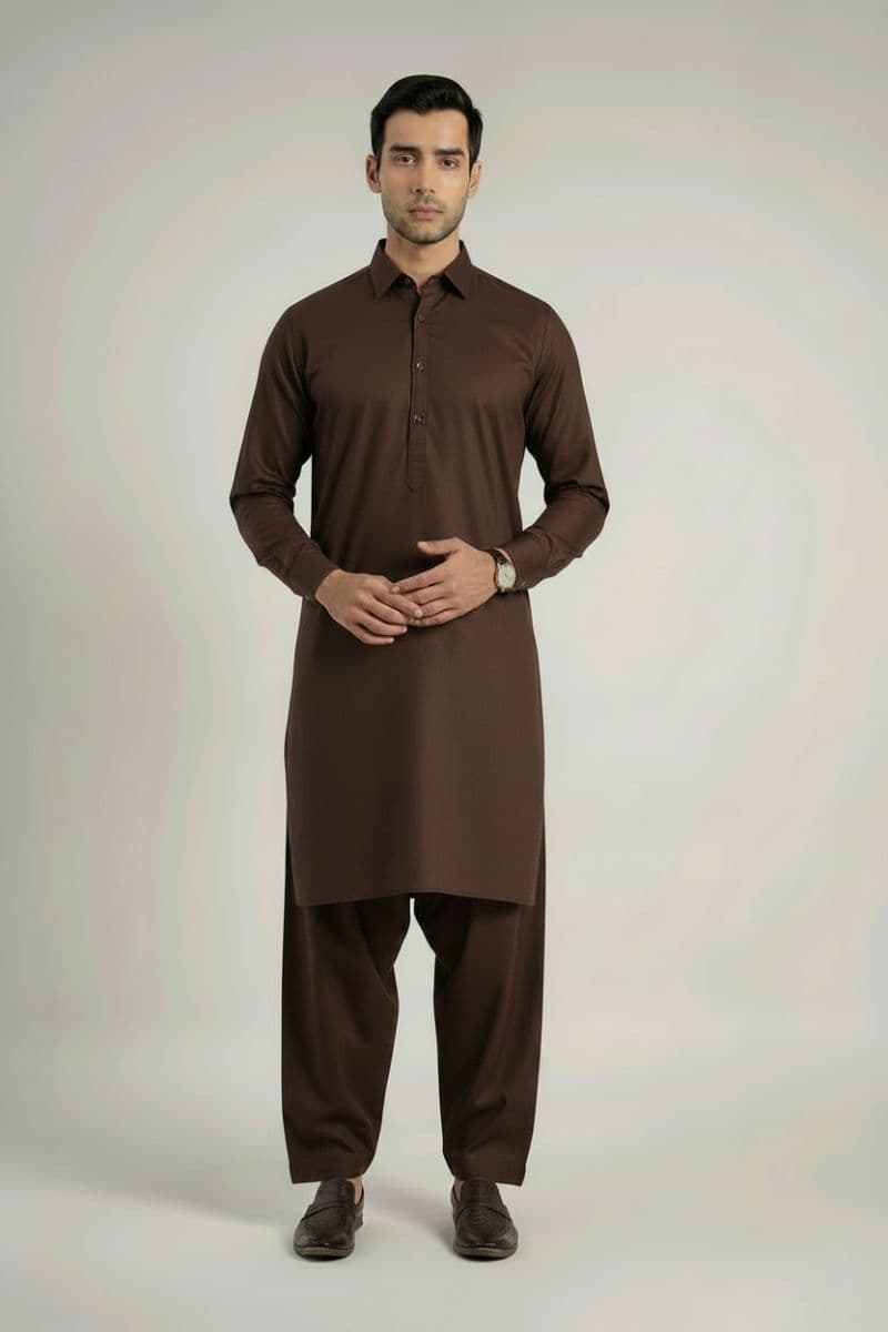 MEN'S BLENDED KAMEEZ SHALWAR – BROWN thumbnail