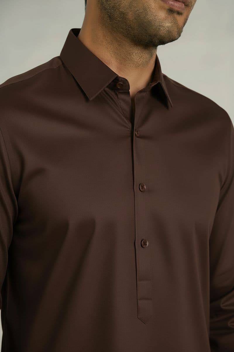 MEN'S BLENDED KAMEEZ SHALWAR – BROWN thumbnail