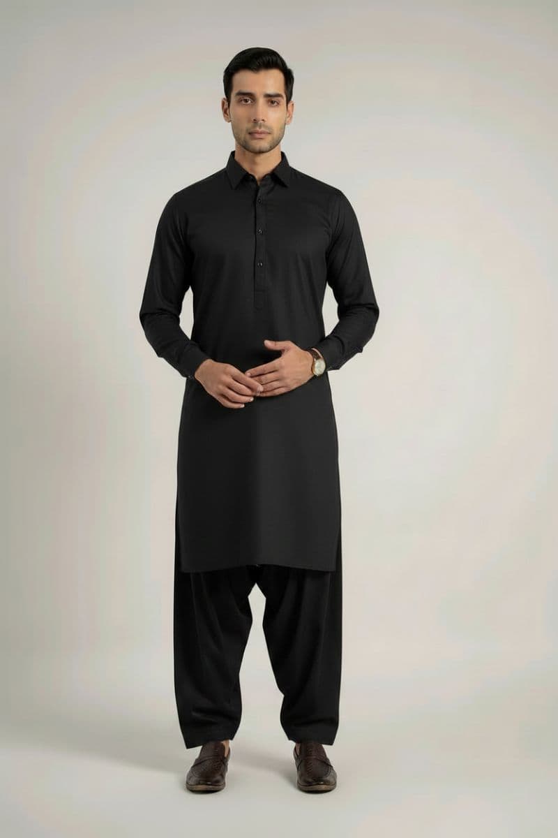 MEN'S BLENDED KAMEEZ SHALWAR – BLACK thumbnail