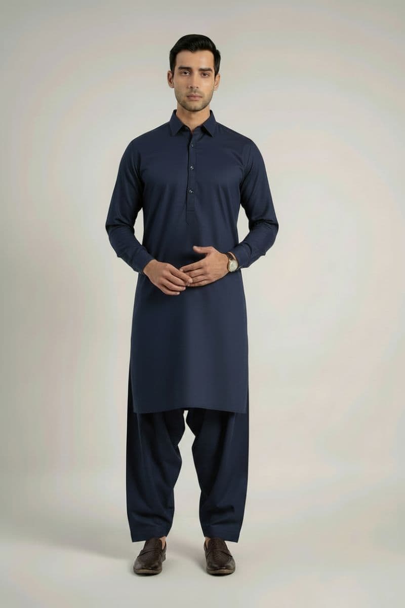 MEN'S BLENDED KAMEEZ SHALWAR – DARK BLUE thumbnail