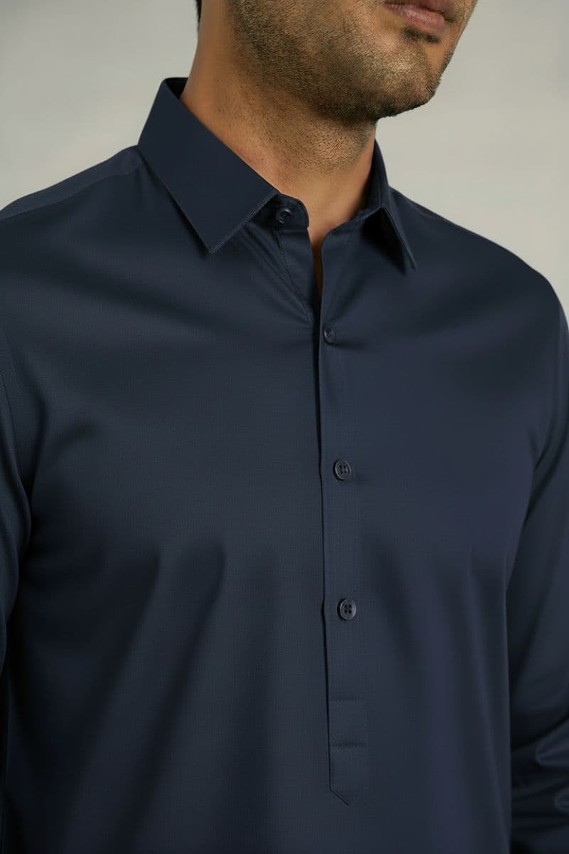 MEN'S BLENDED KAMEEZ SHALWAR – DARK BLUE thumbnail