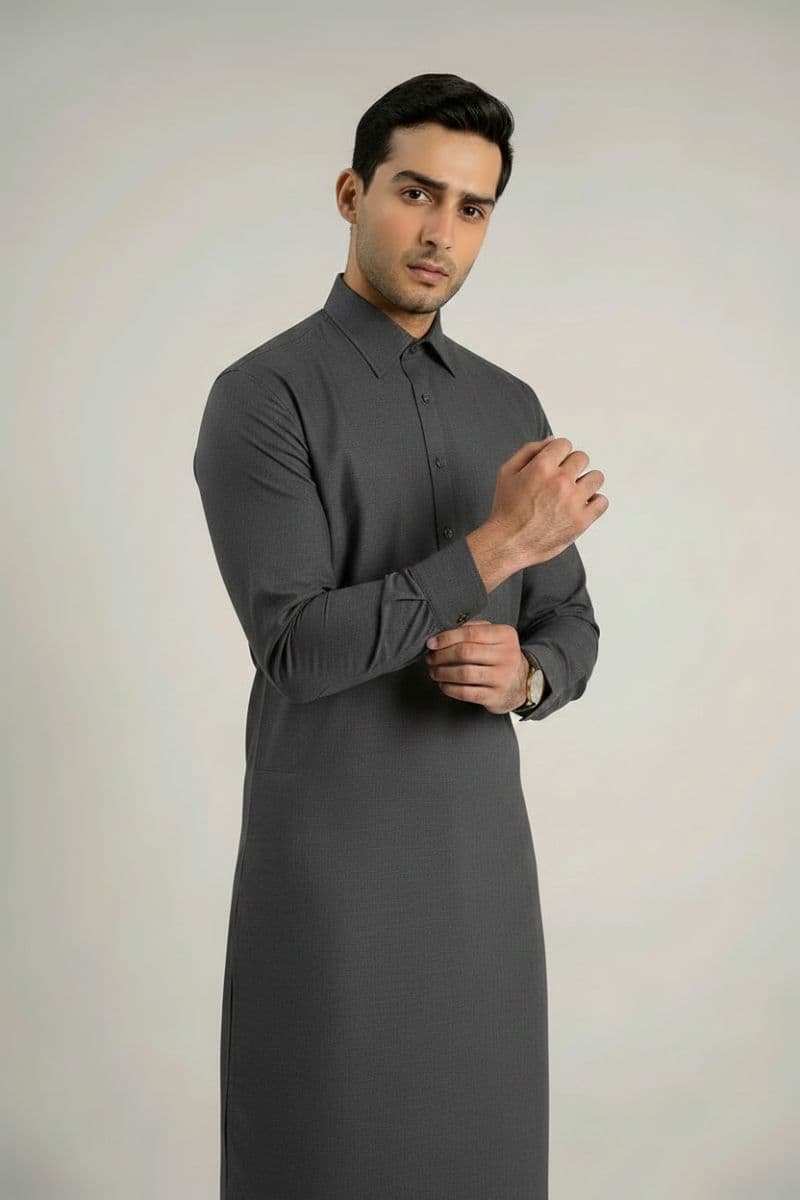 MEN'S BLENDED KAMEEZ SHALWAR – GREY thumbnail