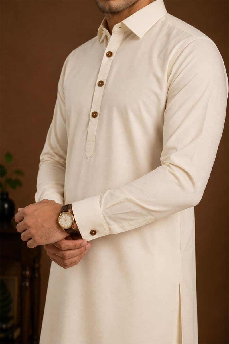 Men's Blended Kameez Shalwar – CREAM thumbnail