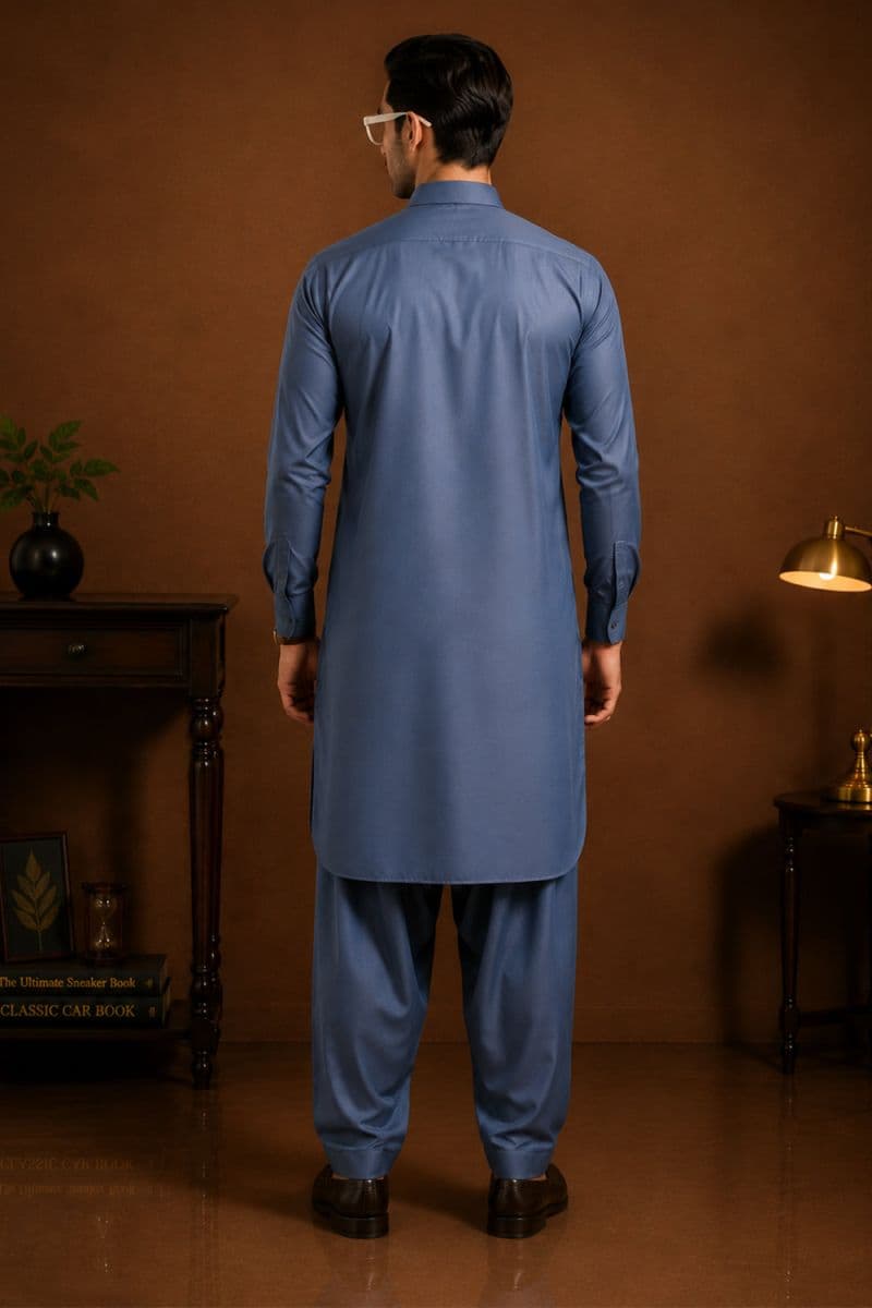 Men's Blended Kameez Shalwar – STONE BLUE thumbnail