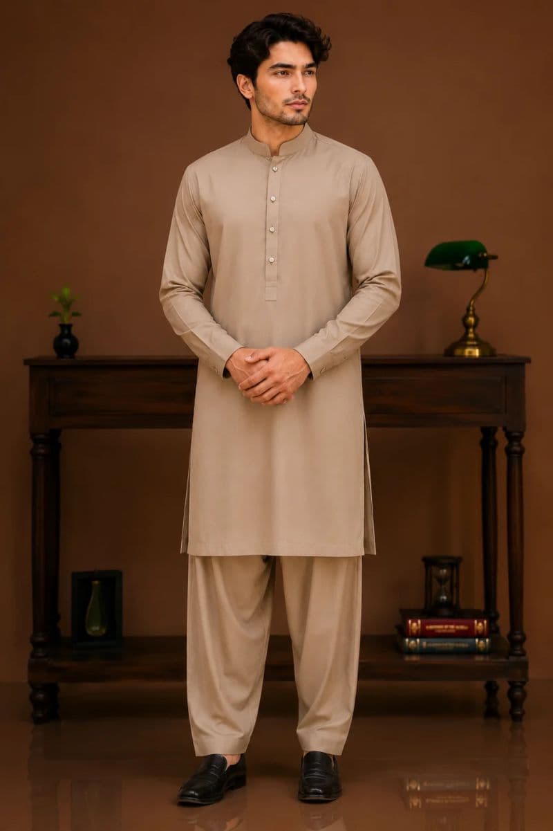 Men's Cotton Kameez Shalwar – BEIGE thumbnail