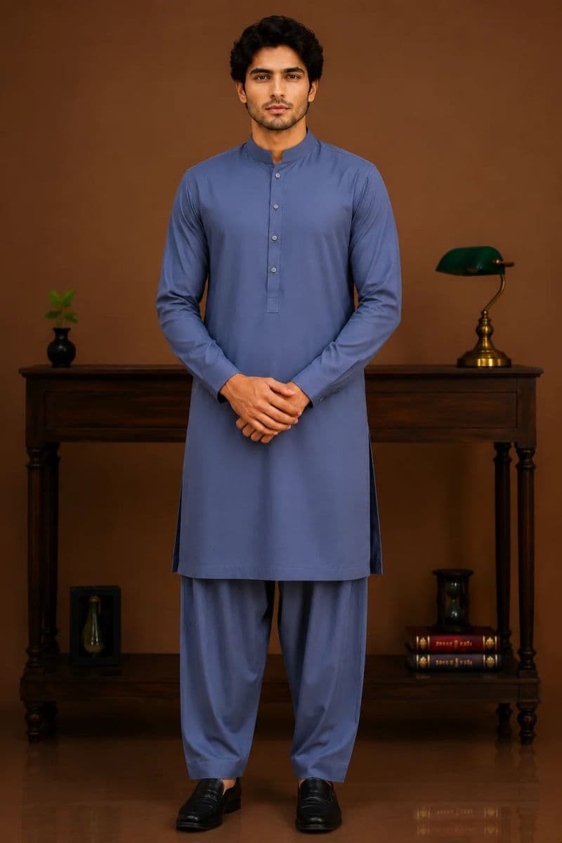 Men's Cotton Kameez Shalwar – BLUE thumbnail