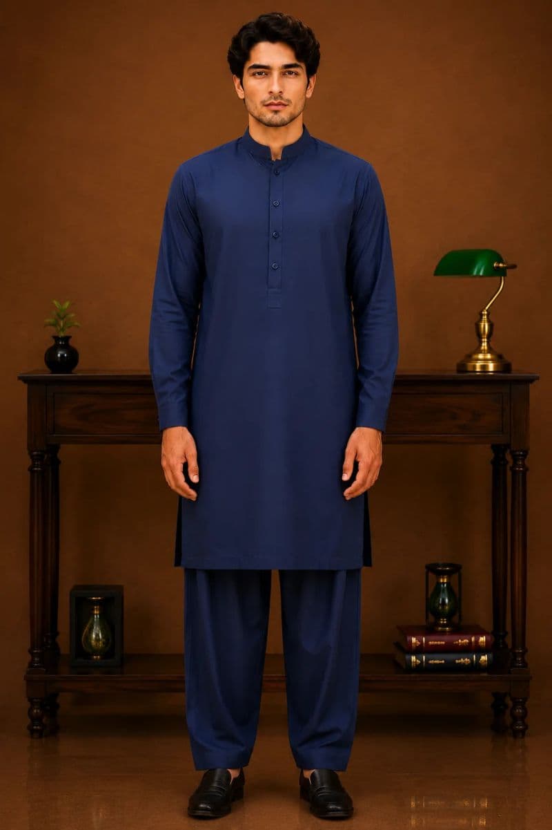 Men's Cotton Kameez Shalwar – NAVY BLUE thumbnail