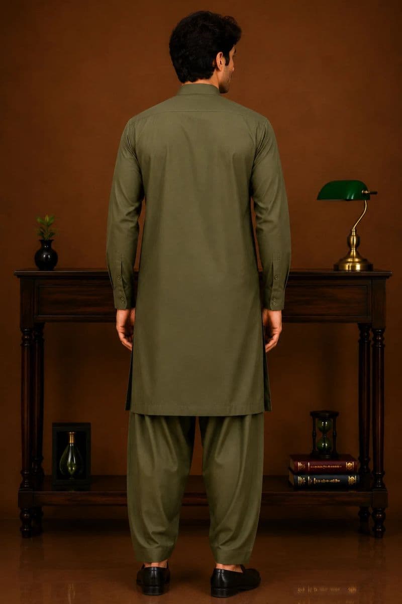 Men's Cotton Kameez Shalwar – OLIVE thumbnail