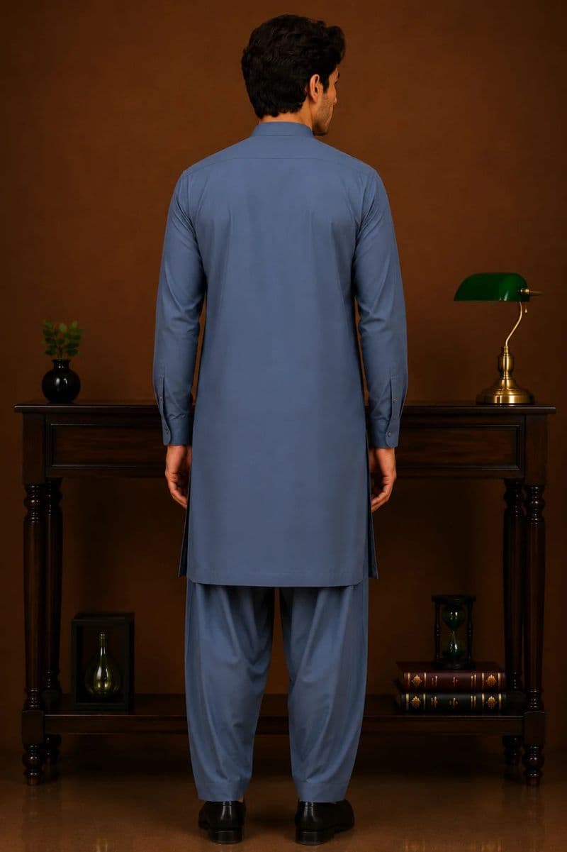 Men's Wash & Wear Kameez Shalwar - Stone Blue thumbnail