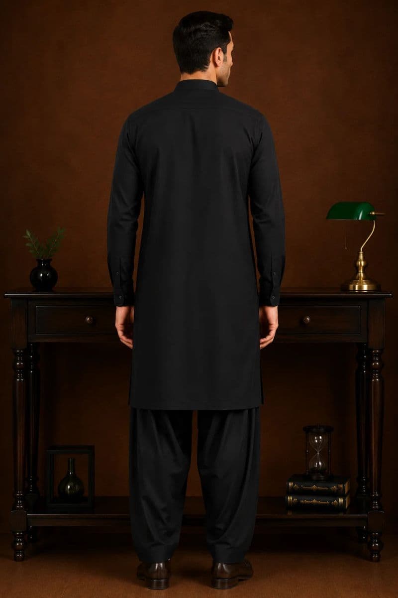 Men's Wash & Wear Kameez Shalwar - Black thumbnail