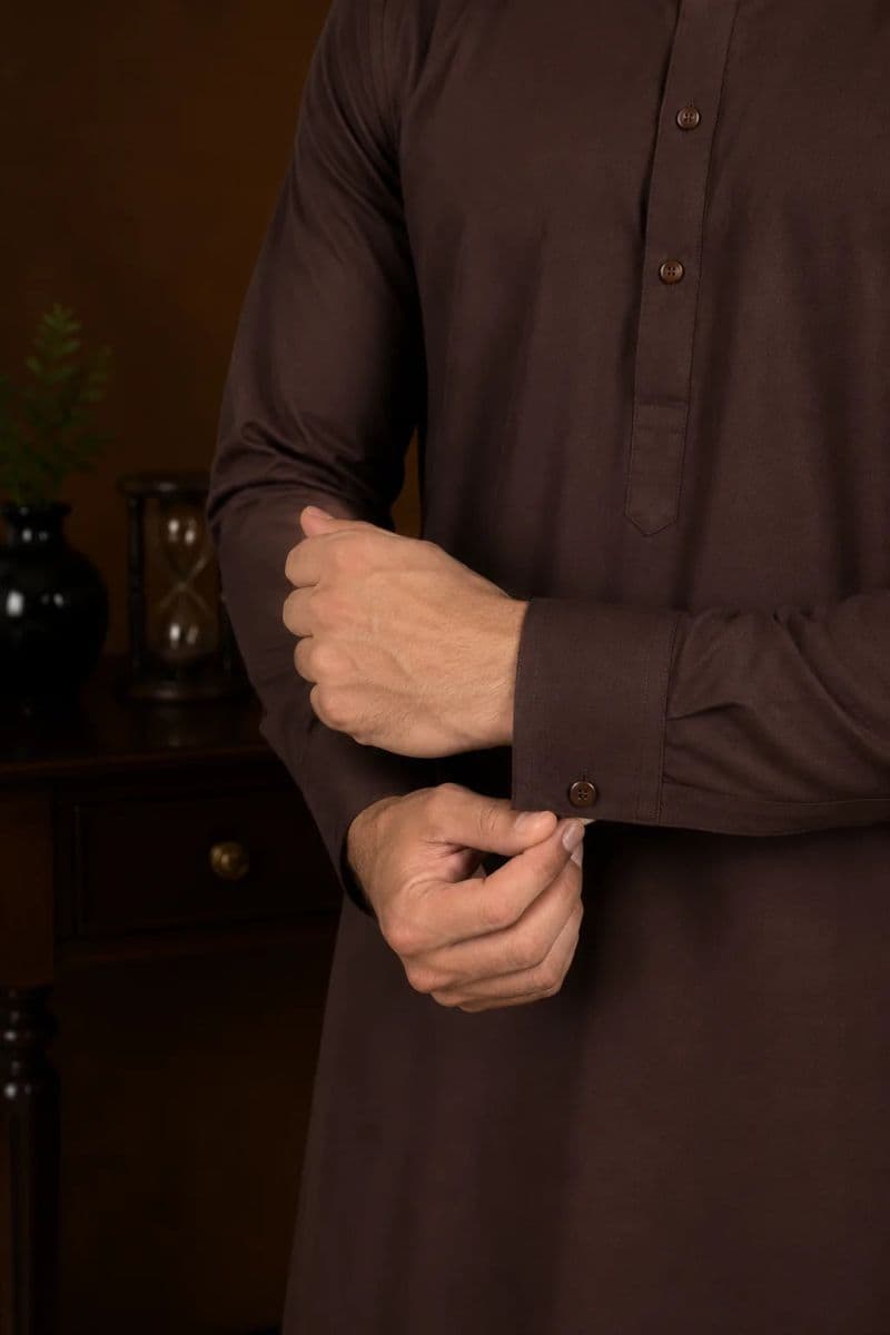 Men's Wash & Wear Kameez Shalwar - Dark Maroon thumbnail