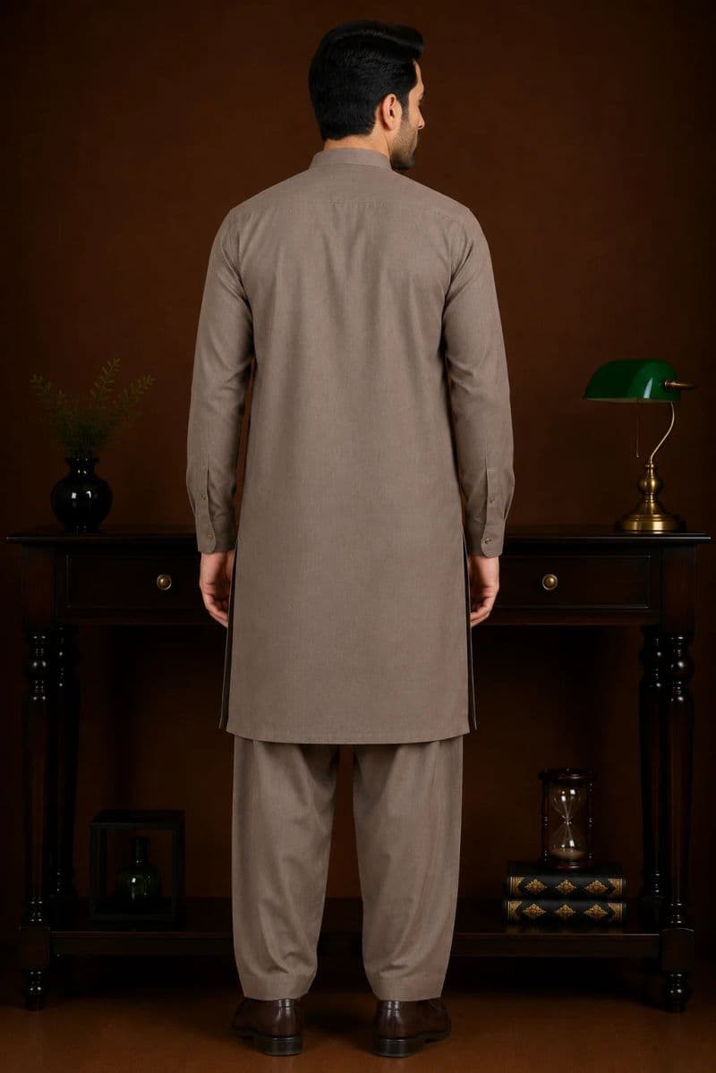 Men's Wash & Wear Kameez Shalwar - Light Brown thumbnail