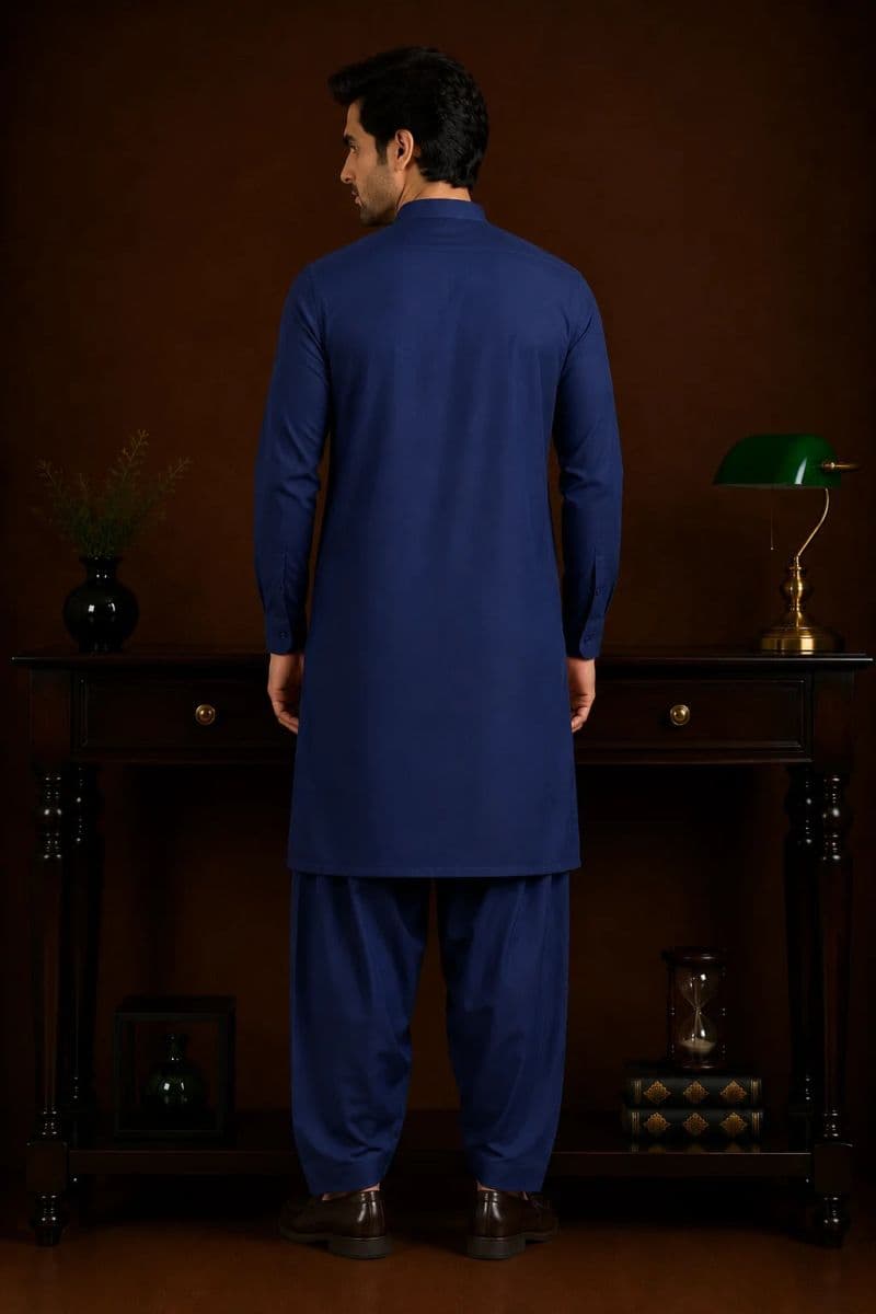 Men’s Classic Blue Kurta Shalwar – Blended Cotton Fabric thumbnail