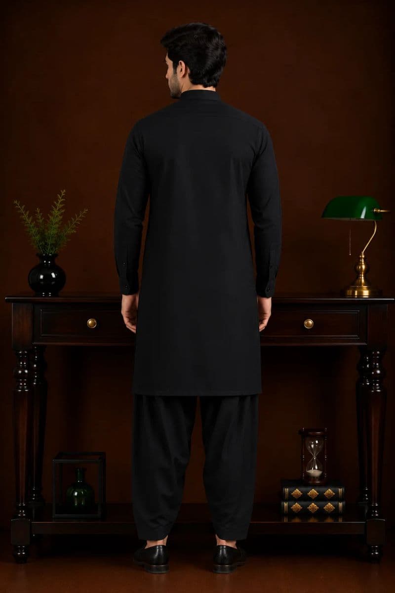 Men’s Classic Black Kurta Shalwar – Blended Cotton Fabric thumbnail