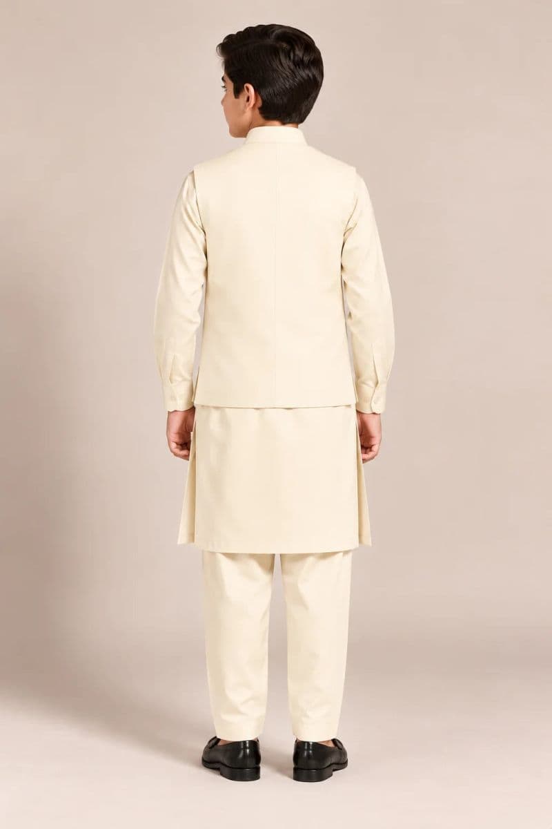 Boys Kameez Shalwar & Waistcoat Combo – cream thumbnail