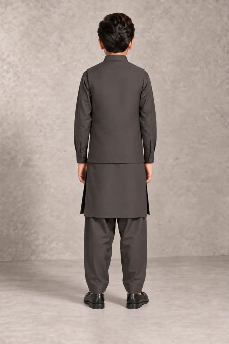 Boys Kameez Shalwar & Waistcoat Combo – charcoal thumbnail