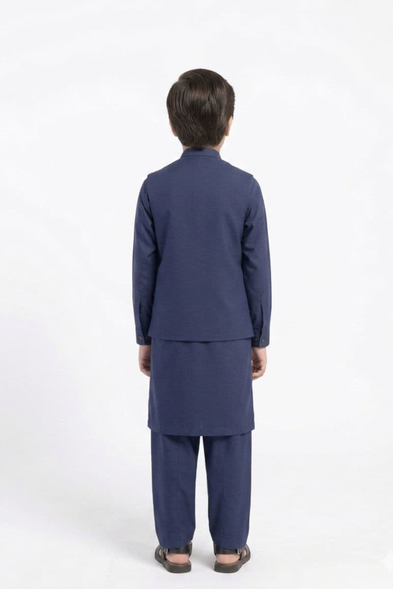 Boys Kameez Shalwar & Waistcoat Combo – Navy Blue thumbnail