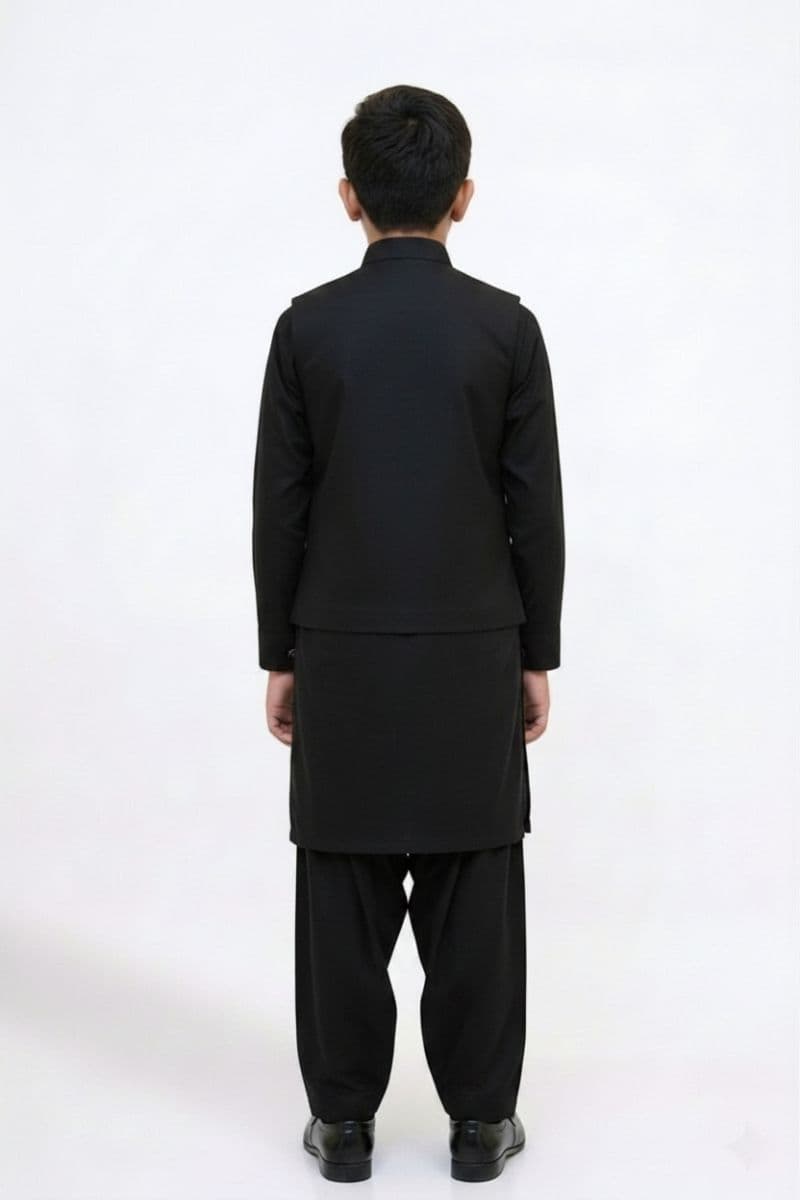 Boys Kameez Shalwar & Waistcoat Combo – Black thumbnail