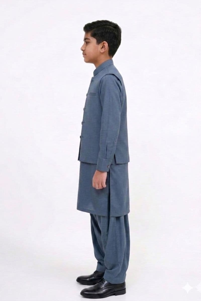 Boys Kameez Shalwar & Waistcoat Combo – BLUE thumbnail
