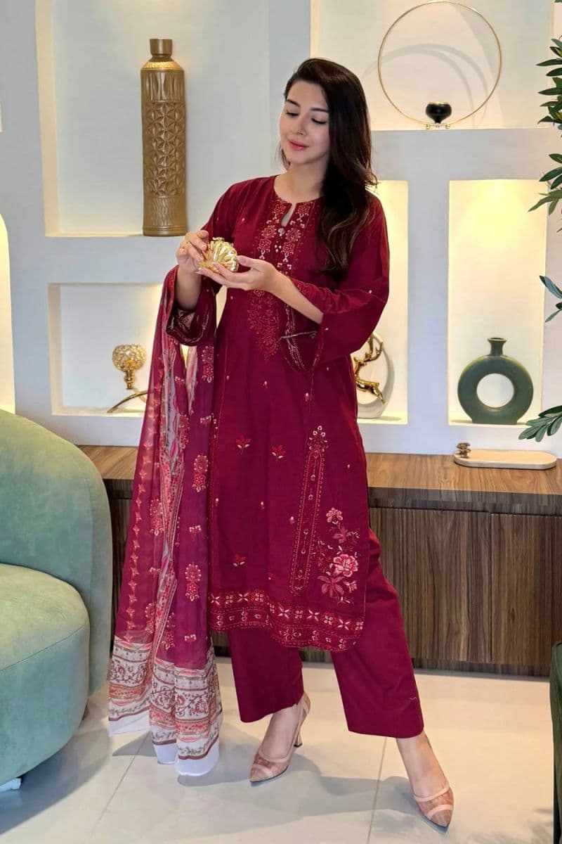 3 PIECE - EMBROIDERED CAMBRIC SUIT thumbnail