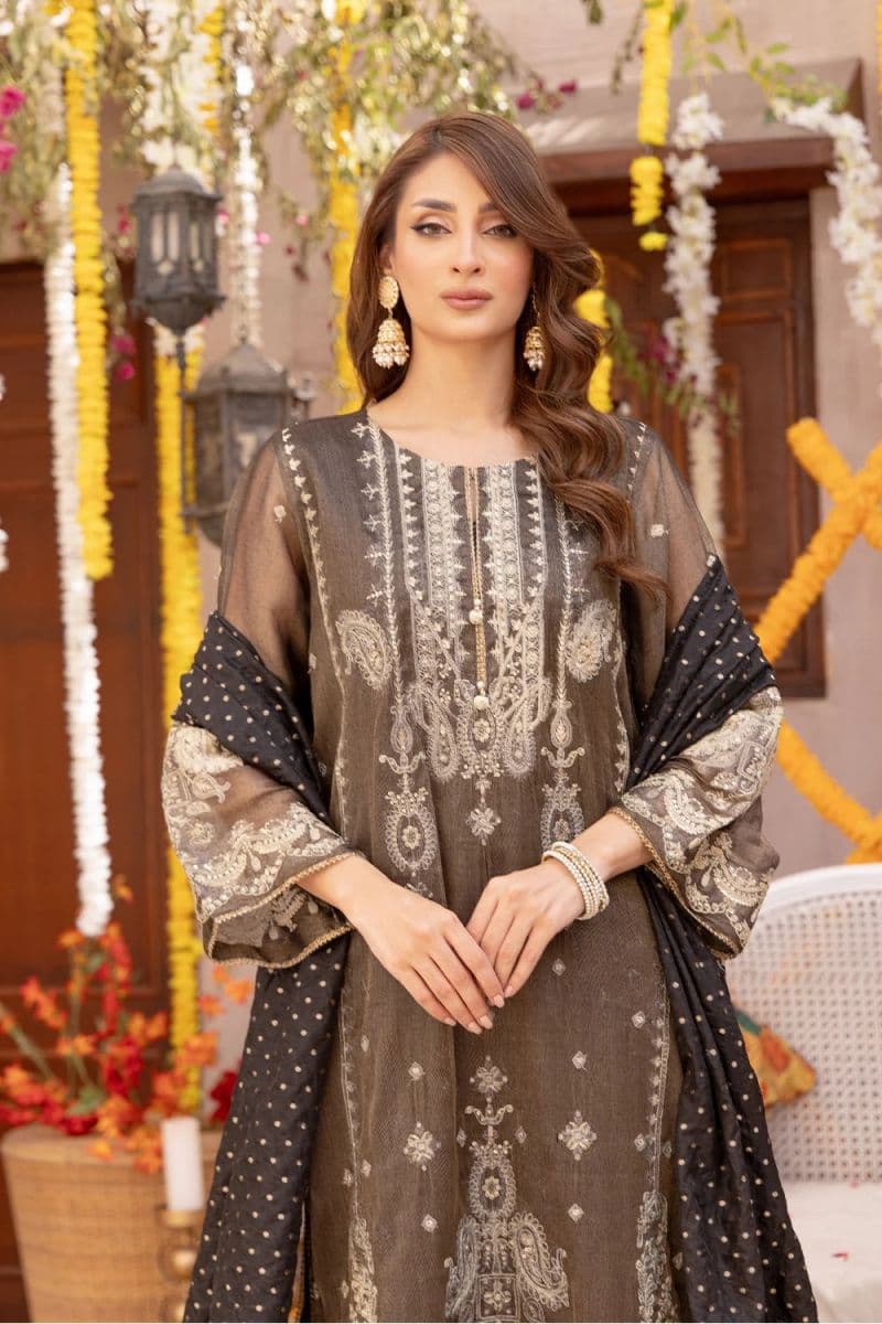 3 Piece - Embroidered Zari Net Suit thumbnail