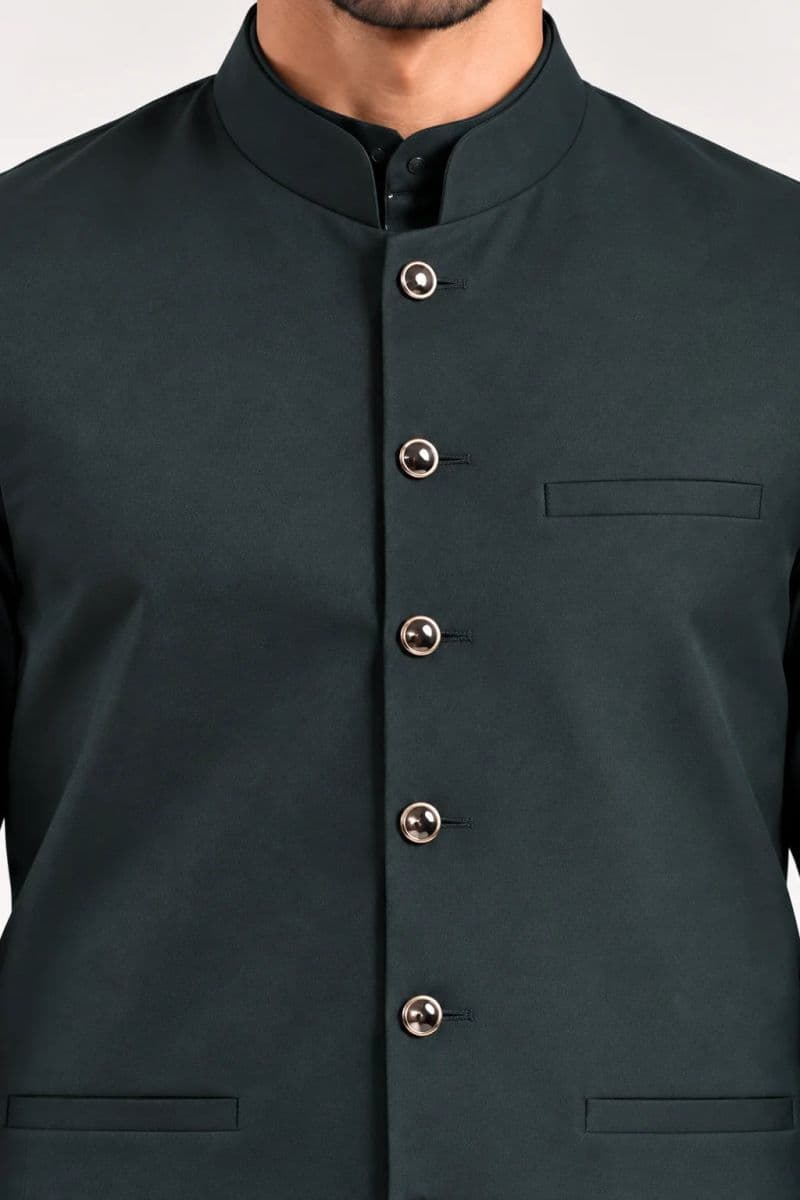 Men's Blended Kameez Shalwar with Waistcoat – DARK GREEN thumbnail