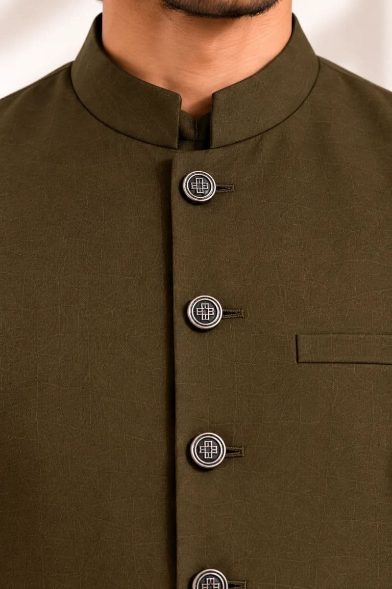 Men's Blended Kameez Shalwar with Waistcoat – LIGHT OLIVE thumbnail