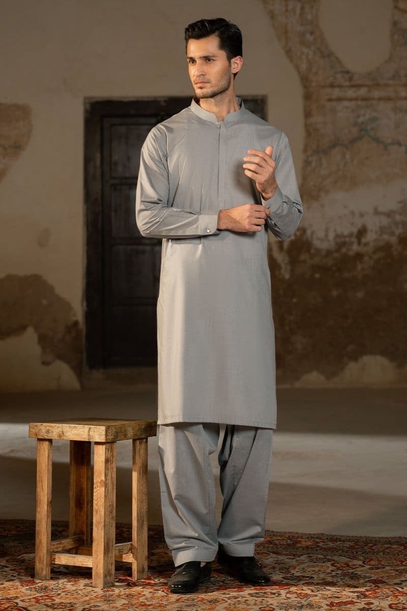Grey Cotton Kameez Shalwar thumbnail