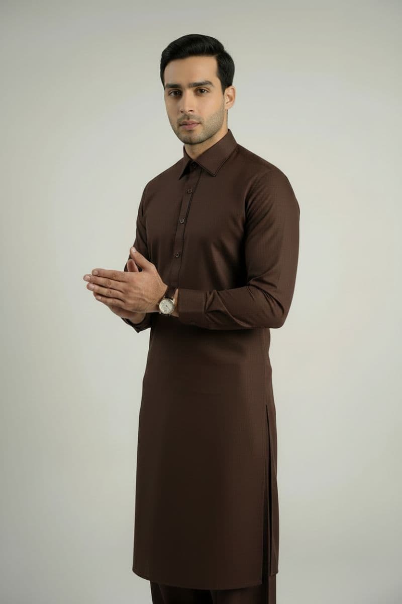 MEN'S BLENDED KAMEEZ SHALWAR – BROWN thumbnail