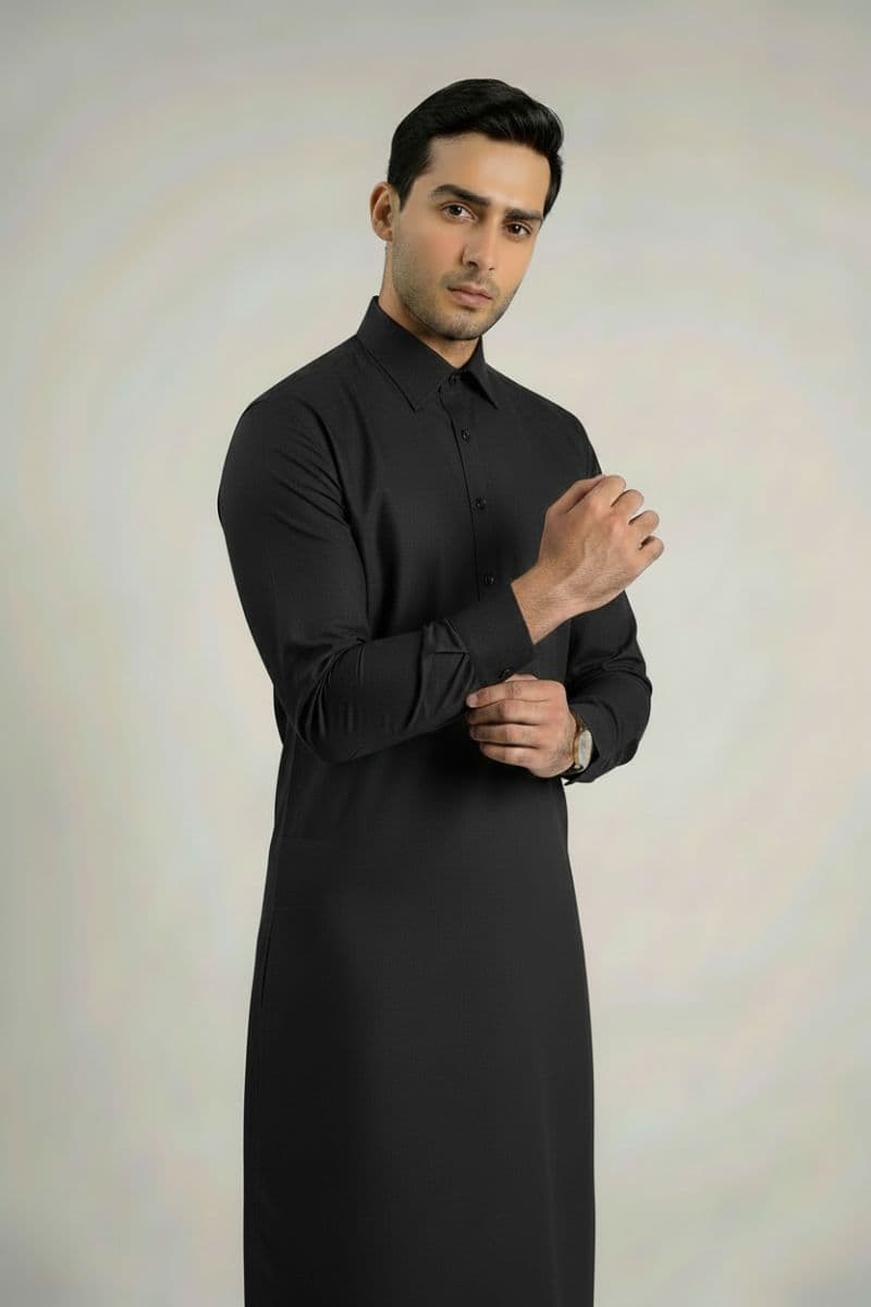 MEN'S BLENDED KAMEEZ SHALWAR – BLACK thumbnail