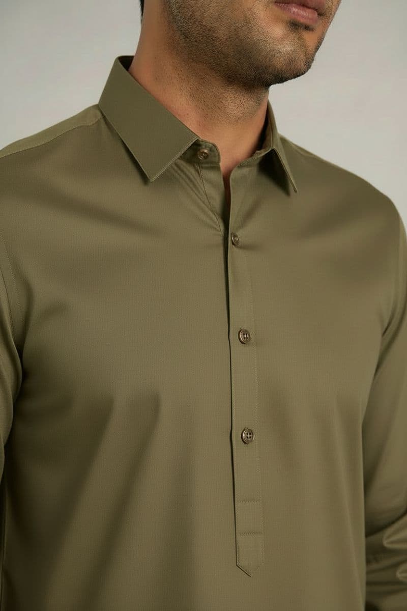 MEN'S BLENDED KAMEEZ SHALWAR – OLIVE thumbnail