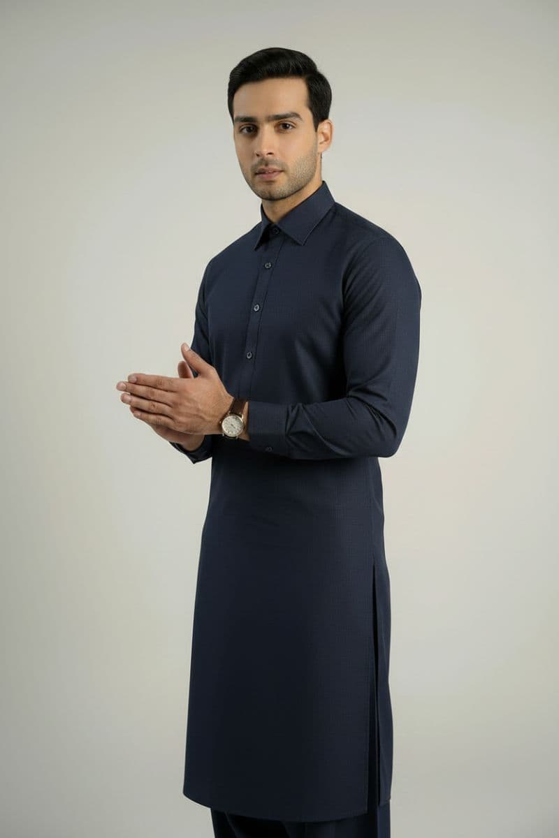 MEN'S BLENDED KAMEEZ SHALWAR – DARK BLUE thumbnail