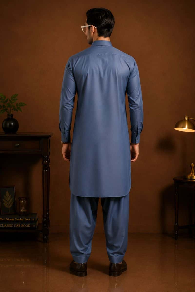 Men's Blended Kameez Shalwar – STONE BLUE - alternate view