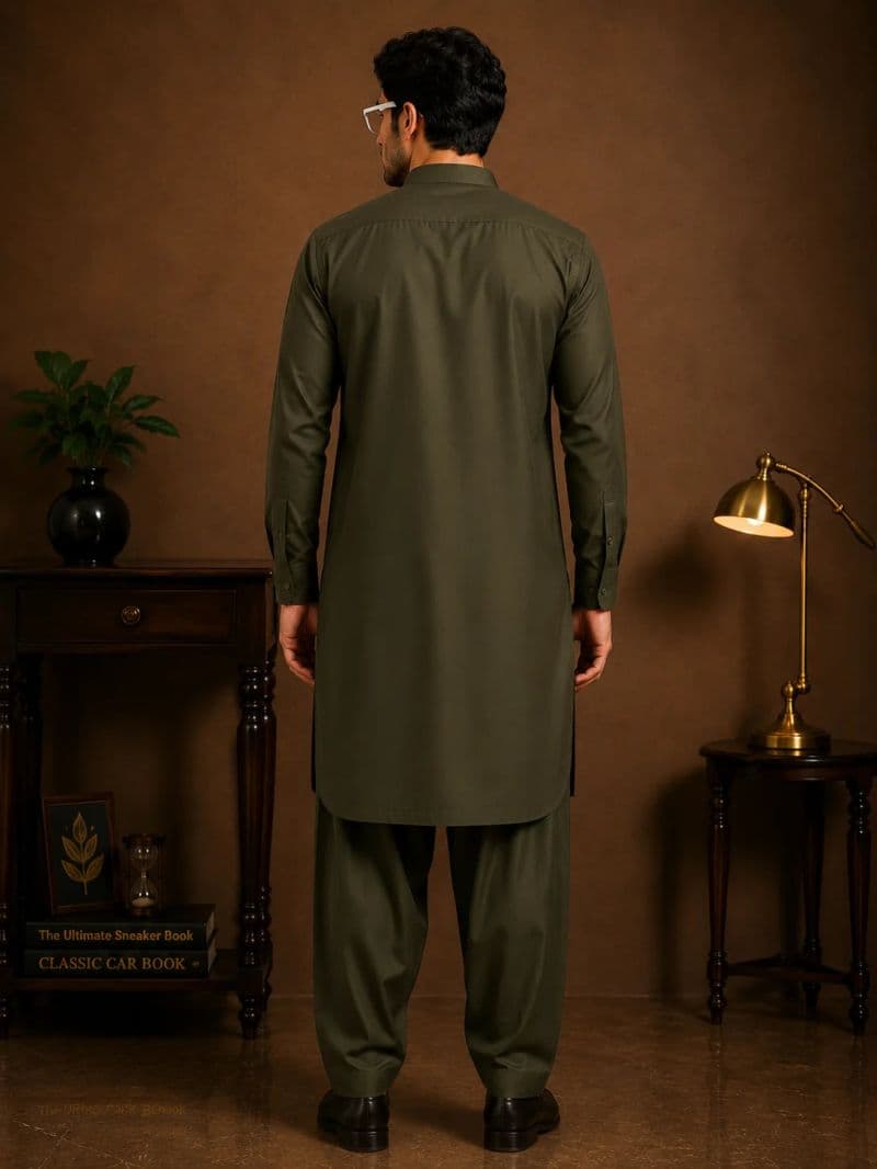 Men's Cotton Kameez Shalwar – DARK GREEN thumbnail