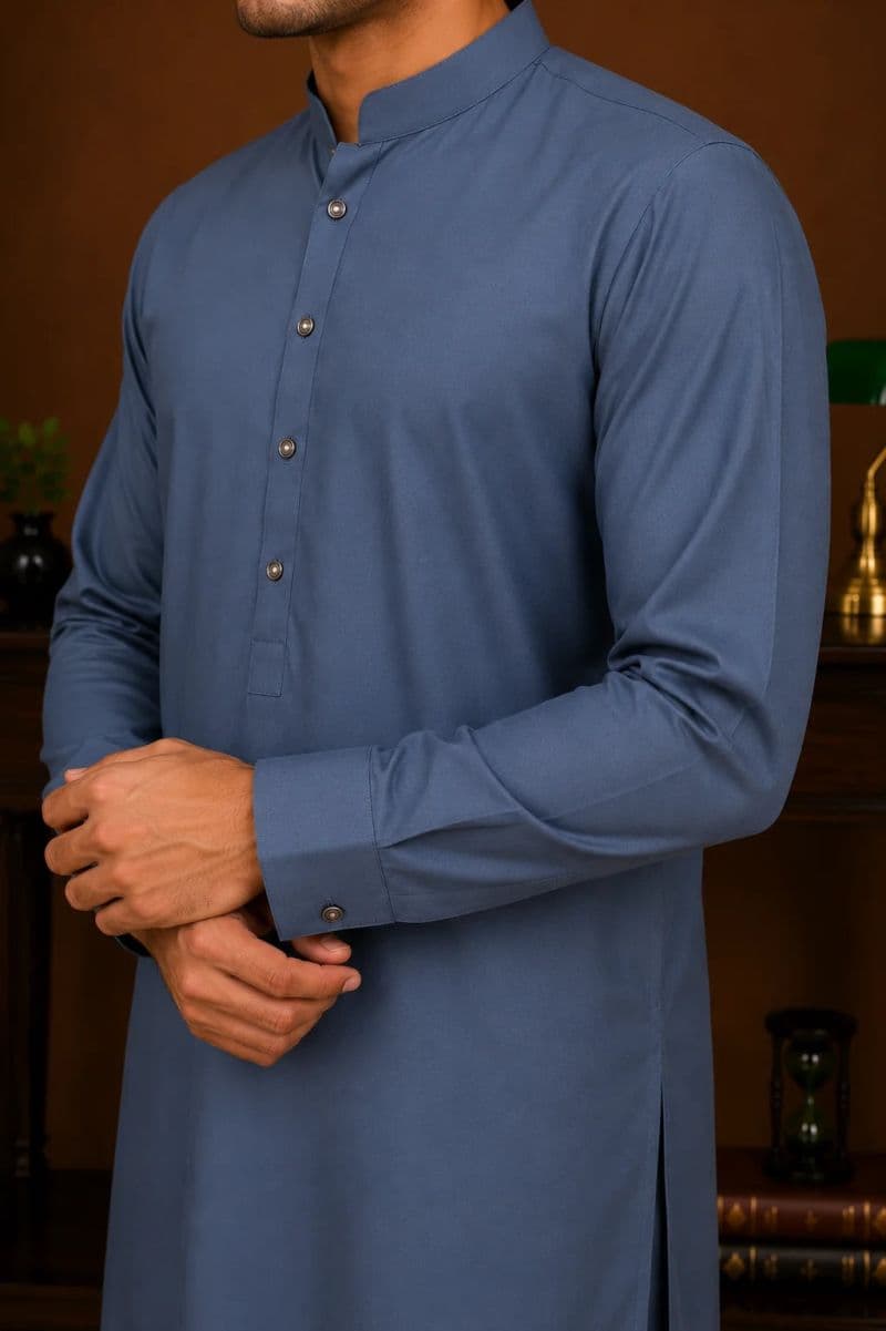 Men's Wash & Wear Kameez Shalwar - Stone Blue thumbnail