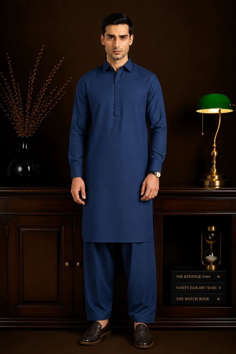 Navy Blue Blended Kameez Shalwar thumbnail