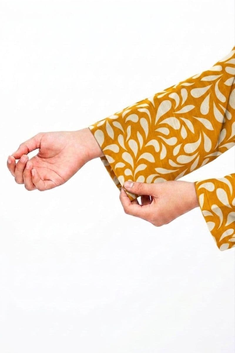 Plum Khaddar Mustard Colour printed White Patterns with Mustard buttons on 2pc stitched suit for Girls. thumbnail