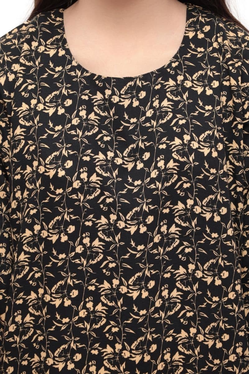 Plum Premium Marina Black Colour Printed Yellow Flowers On 2 pc Stitched suit For Girls thumbnail