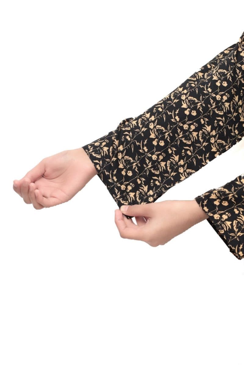 Plum Premium Marina Black Colour Printed Yellow Flowers On 2 pc Stitched suit For Girls thumbnail