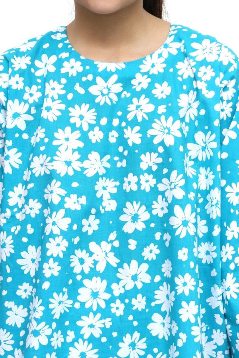 Plum Khaddar Navy Blue colour printed Mustard Yellow Flowers with Blue buttons on 2pc stitched suit for Girls thumbnail