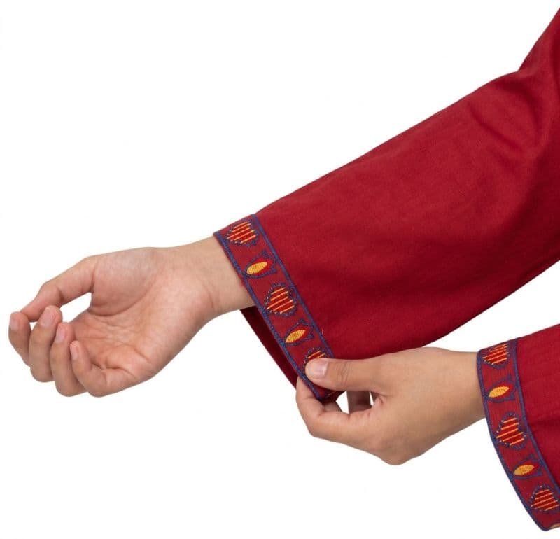 Plum Khaddar Light Maroon Colour embroidered with Mustard & Blue threads on 2pc stitched suit for Girls. thumbnail